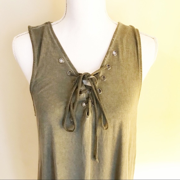 TBH Green Lace Up Dress Size L - Picture 2 of 6